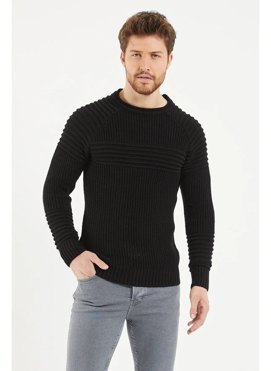 Cool Tarz Cool Style Men's Black Ribbed Crew Neck Knitwear Sweater