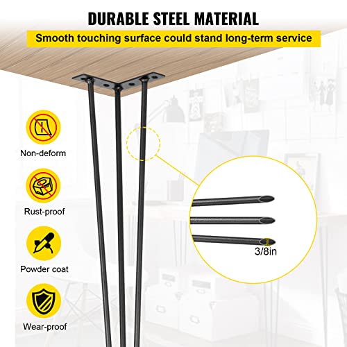 VEVOR Hairpin Table Legs 16" Black Set of 4 Desk Legs 880lbs Total Load Capacity Hairpin Desk Legs 3 Rods for Bench Desk Dining End Table Chairs Carbon Steel DIY Heavy Duty Furniture Legs - Image 4