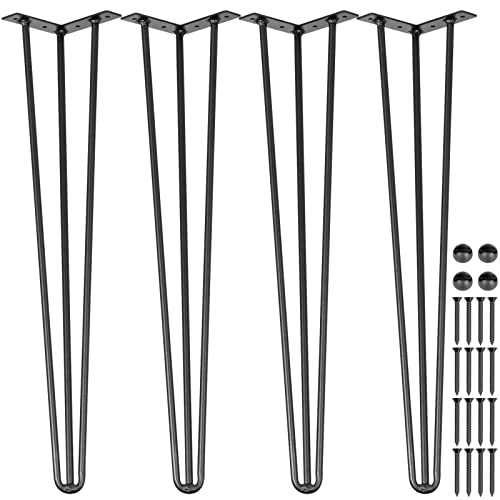 VEVOR Hairpin Table Legs 16" Black Set of 4 Desk Legs 880lbs Total Load Capacity Hairpin Desk Legs 3 Rods for Bench Desk Dining End Table Chairs Carbon Steel DIY Heavy Duty Furniture Legs - Image 1