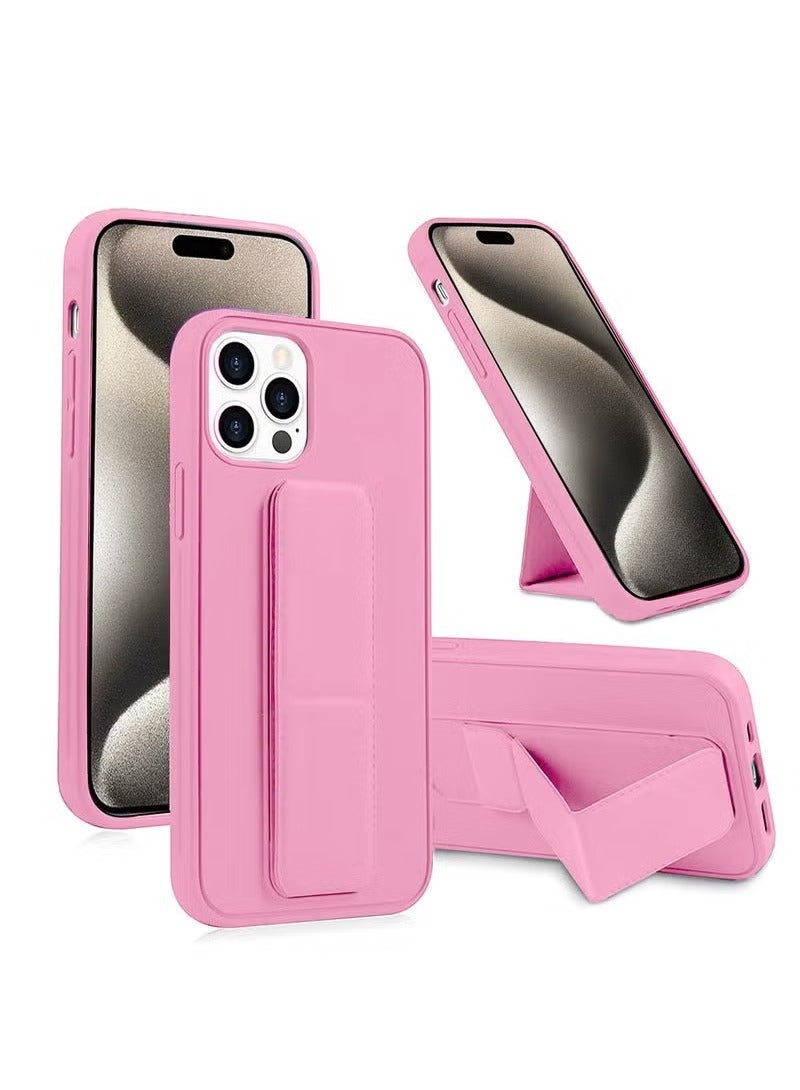 TIGER Hand Grip Foldable Magnetic Kickstand Wrist Strap Finger Grip with Built-In Iron Case Cover for Apple iPhone 15 Pro 2023 – Light Pink | Adjustable Magnetic Stand, Anti-Slip, Shockproof Protection | Durable and Ergonomic iPhone Case with Enhanced Grip and Stability - Image 1