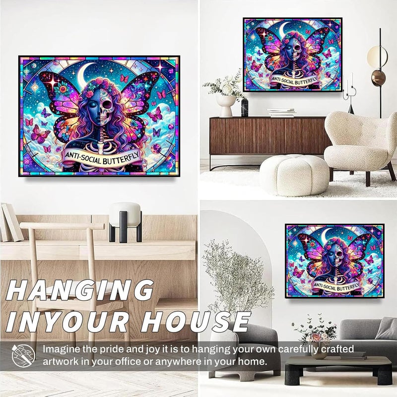 igoodom Diamond Art Kits for Adults, Sugar Skull Diamond Painting Kit, Full Drill Round Butterfly Diamond Art Kits, DIY Gem Art and Crafts for Home Wall Decor Gift 16x12inch - Image 3
