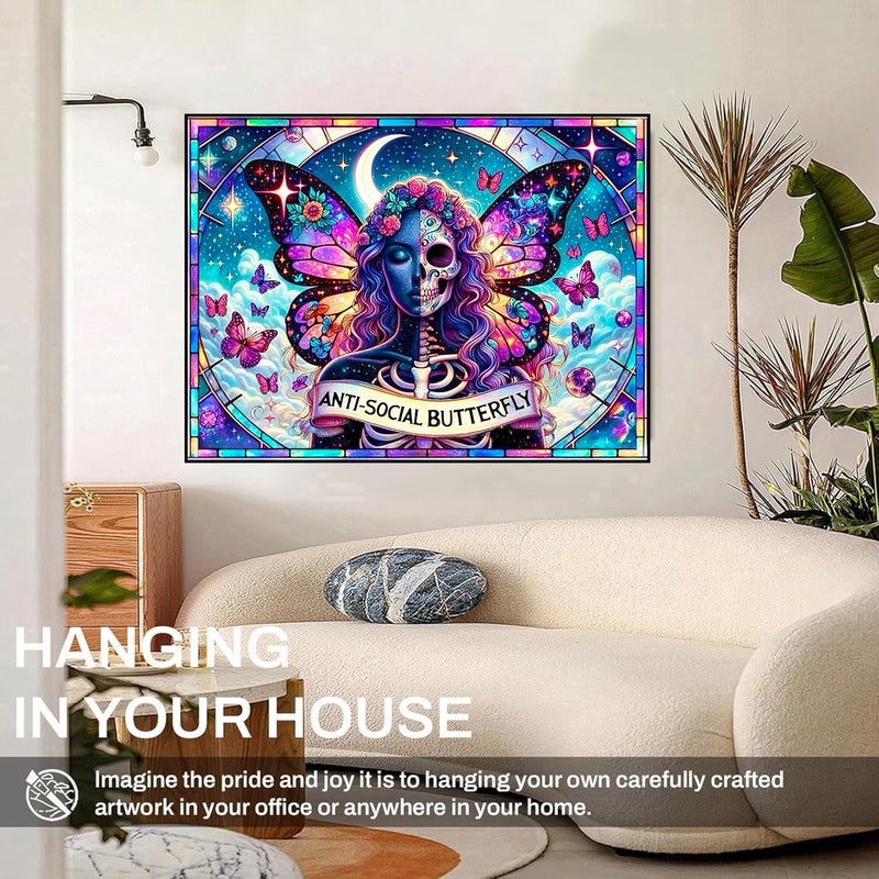 igoodom Diamond Art Kits for Adults, Sugar Skull Diamond Painting Kit, Full Drill Round Butterfly Diamond Art Kits, DIY Gem Art and Crafts for Home Wall Decor Gift 16x12inch - Image 5