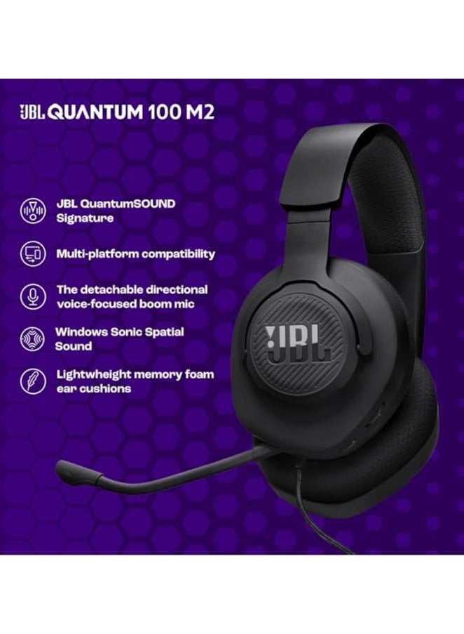 جي بي إل سماعة ألعاب سلكية فوق الأذن Quantum 100M2 مع توقيع JBL QuantumSOUND وموصل سماعة 3.5 مم، توافق متعدد المنصات، ميكروفون قابل للفصل، خيار كتم الصوت - Image 2