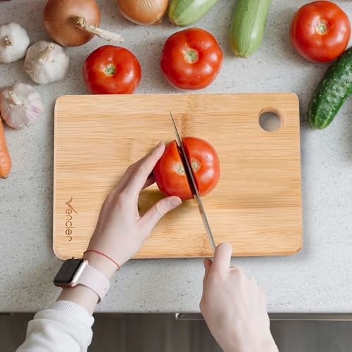 Vencier Thick Wooden Cutting Boards Set - Perfect for Meat Carving, Vegetable and Bread Cutting - Bamboo Chopping Board Ensemble (3pc Set) - Image 4
