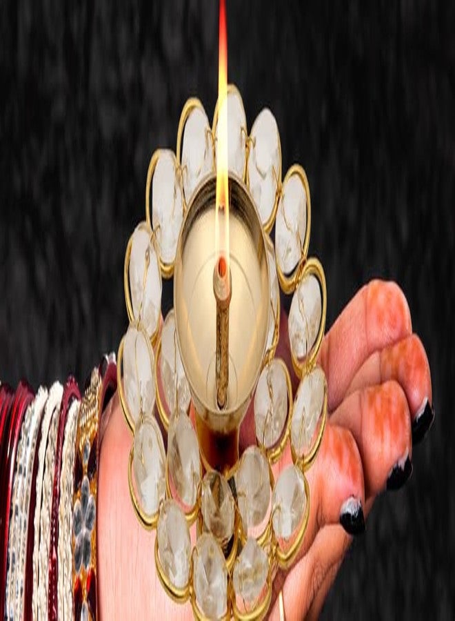 Zenith’s Decor 9.5 Inch Brass Crystal Pooja Akhand Diya Oil Lamp Round for Home Diwali Mandir Temple Decoration for Lightning Traditional Oil Lamp - Image 3