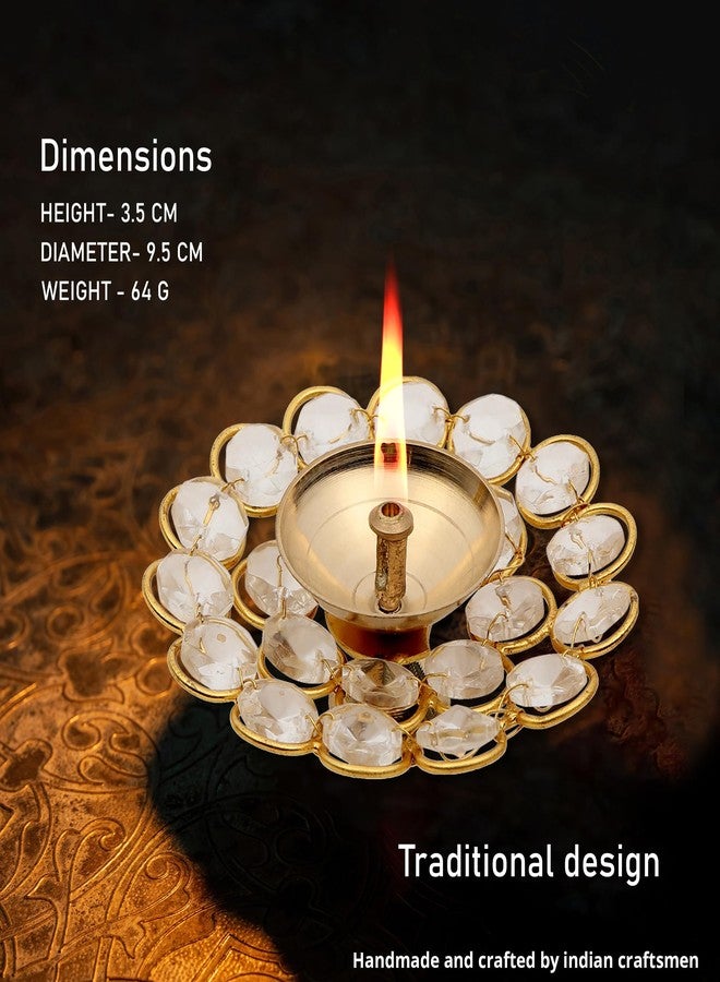 Zenith’s Decor 9.5 Inch Brass Crystal Pooja Akhand Diya Oil Lamp Round for Home Diwali Mandir Temple Decoration for Lightning Traditional Oil Lamp - Image 4