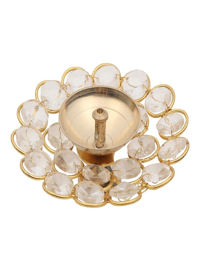 Zenith’s Decor 9.5 Inch Brass Crystal Pooja Akhand Diya Oil Lamp Round for Home Diwali Mandir Temple Decoration for Lightning Traditional Oil Lamp - Image 1