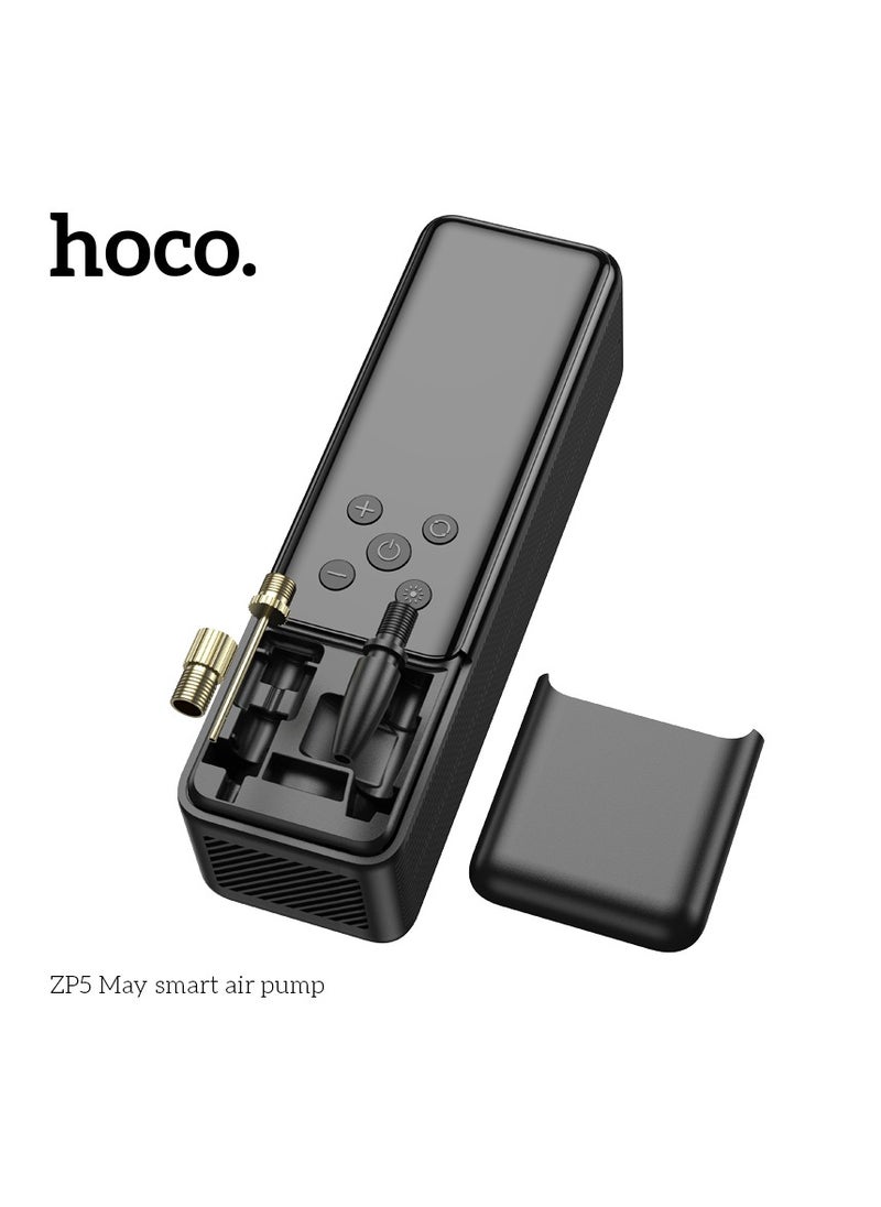 Hoco - ZP5 May Smart Air Pump Portable, Multi-Function Inflator for Tires, Sports Equipment, and More - Black - Image 1