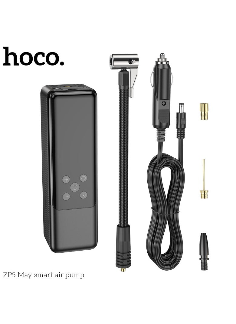 Hoco - ZP5 May Smart Air Pump Portable, Multi-Function Inflator for Tires, Sports Equipment, and More - Black - Image 1