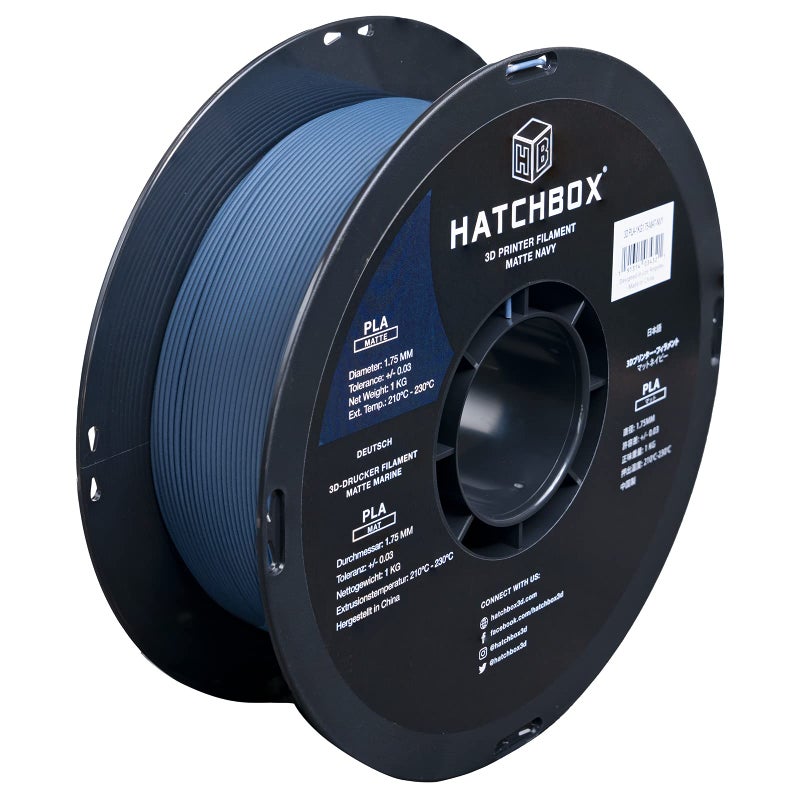 HATCHBOX Matte PLA 3D Printer Filament, Dimensional Accuracy +/- 0.03 mm, 1 kg Spool, 1.75 mm, Navy - Image 1