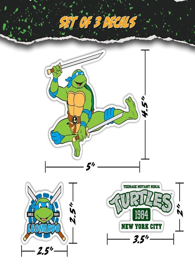 WALL PALZ TMNT Teenage Mutant Ninja Turtles Leo Vinyl Decals - Set of 3 Leonardo Ninja Turtle Stickers for Car Water Bottle Bike Helmet Laptop Skateboard - Outdoor Rated Water Resistant Vinyl - Image 3