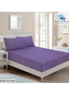 Home-Tex Design Hometex Design Premium 100% Long Stable Cotton Fitted Bed Sheet Set King Size 1 Fitted Sheet 180x200 cm and 2 Pillow Covers 50x80 cm with All Around Elastic Pur Violet 