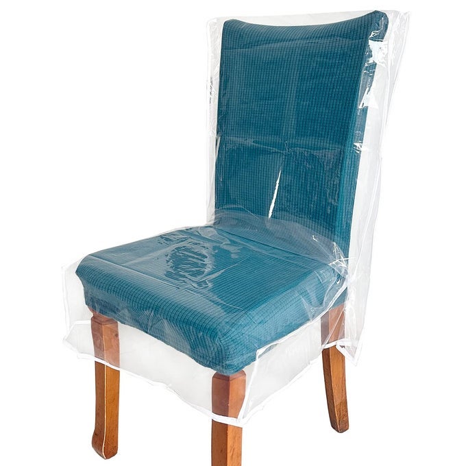 4 PACK PLASTIC CHAIR COVERS CLEAR DINING ROOM CHAIRS COVER SET TRANSPARENT WATERPROOF SEAT PROTECTOR FROM CAT SCRATCH DUST SPILL PET HAIR AND EASY CLEAN