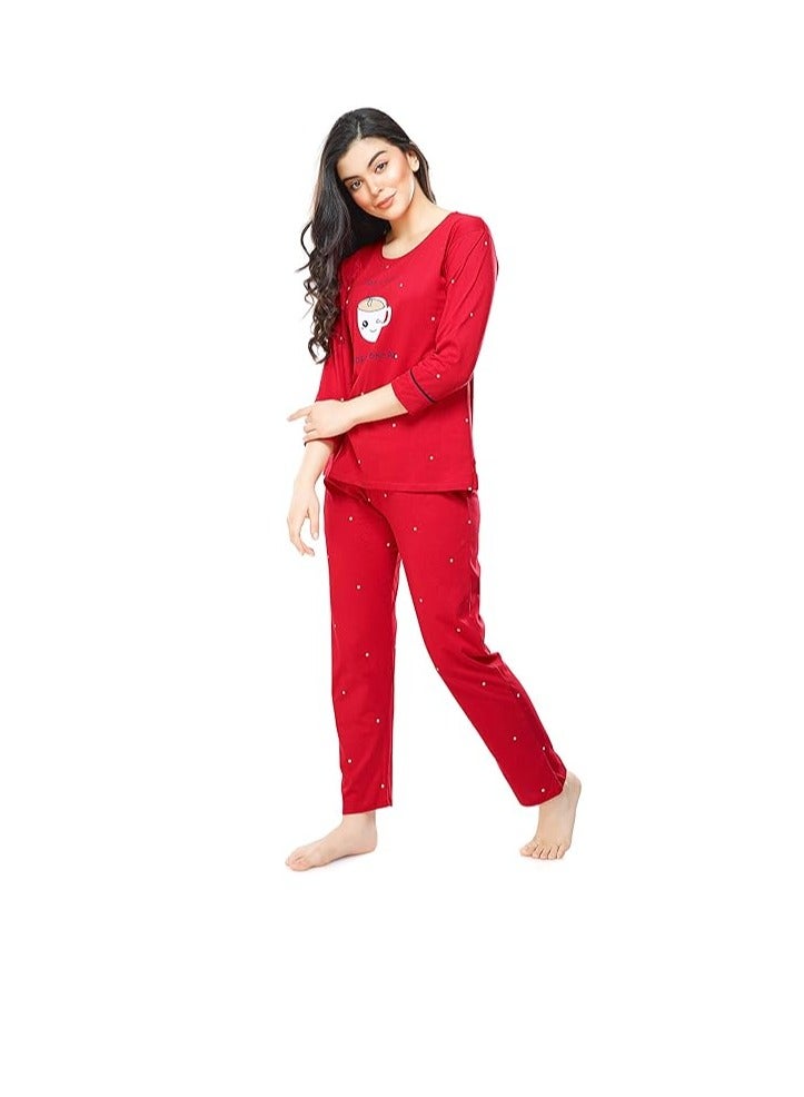Accessorize Kingdom Women's Cotton Dot Printed Night Suit Set of Top & Pajama Set  - Image 4