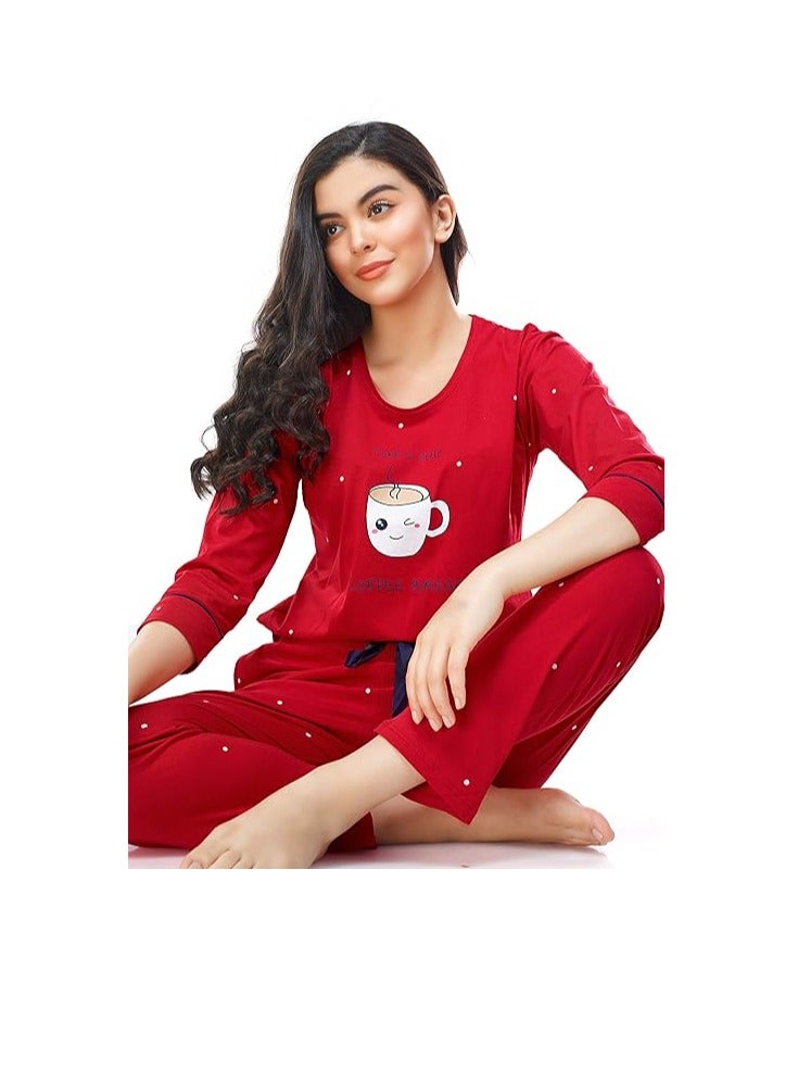 Accessorize Kingdom Women's Cotton Dot Printed Night Suit Set of Top & Pajama Set  - Image 5