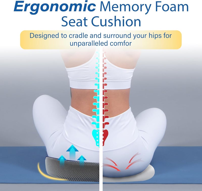 Allaboutsla Ergonomic Memory Foam Car Seat Cushion for Sciatica Pain Relief - Blue & Gray - Image 5