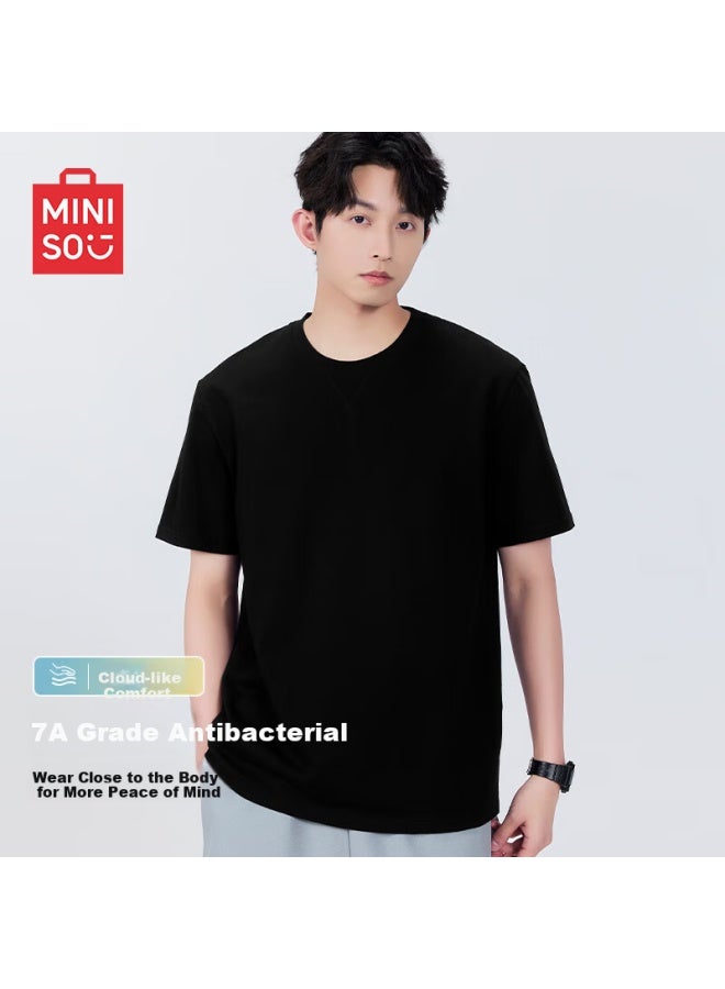 Mingchuang Youpin Miniso Solid Color Short Sleeve Men's Undershirt, Heavyweight Athletic Casual Antibacterial T-shirt, Summer Half Sleeve Z, Black, XL - Image 1