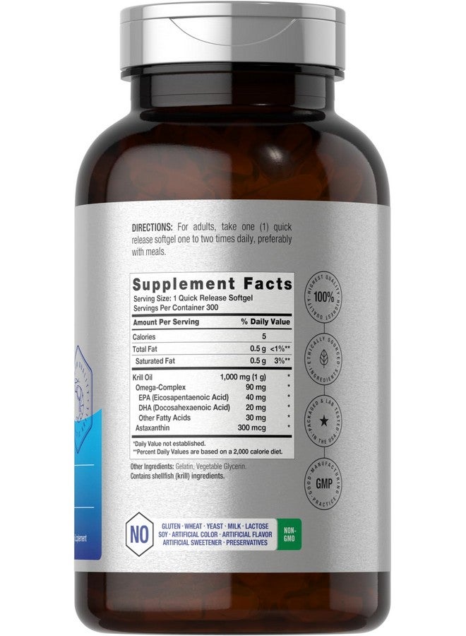 Horbäach Antarctic Krill Oil 1000mg Softgels | 300 Count | Omega 3 Supplements with Astaxanthin, EPA, DHA | Non-GMO, Gluten Free - Image 2
