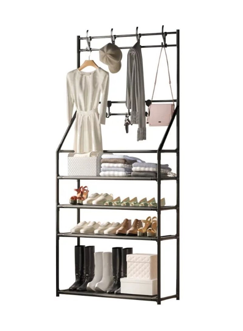 Loquat Shoe Rack Shelf Coat Rack Shoe Bench 3 in 1 Hall Tree Entryway Metal Shoe Storage Shelf Furniture Organizer for Bathroom Living Room - Image 1