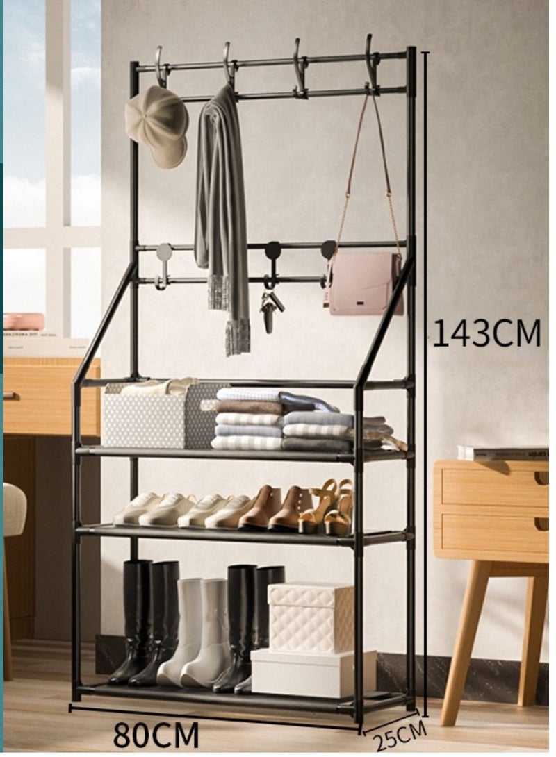 Loquat Shoe Rack Shelf Coat Rack Shoe Bench 3 in 1 Hall Tree Entryway Metal Shoe Storage Shelf Furniture Organizer for Bathroom Living Room - Image 2