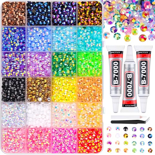 TINKRSTUFF 8500Pcs Resin Jelly Rhinestones with Tweezers for Crafting, Mixed-Color 5mm Flatback Gems, Bedazzling Crystal with 3Pcs 10ml B7000 Jewelry Glue for DIY Crafts Clothing Tumblers Shoes Nail Art - Image 1
