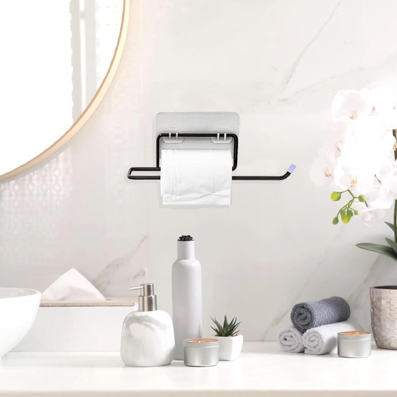 Boniry 2 Pcs Self-Adhesive Wall-Mounted Toilet Paper Holder | Napkin Holder/Towel Holder for Bathroom & Wash Basin | Space-Saving Black GI Steel Design - Image 5