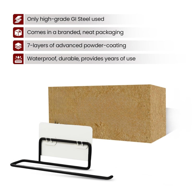 Boniry 2 Pcs Self-Adhesive Wall-Mounted Toilet Paper Holder | Napkin Holder/Towel Holder for Bathroom & Wash Basin | Space-Saving Black GI Steel Design - Image 4