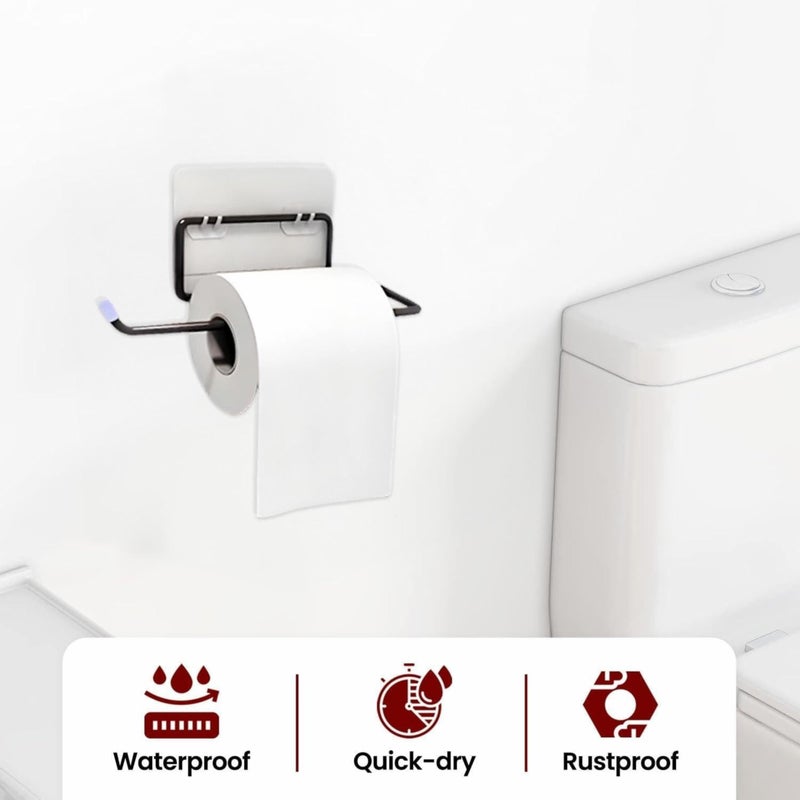 Boniry 2 Pcs Self-Adhesive Wall-Mounted Toilet Paper Holder | Napkin Holder/Towel Holder for Bathroom & Wash Basin | Space-Saving Black GI Steel Design - Image 3