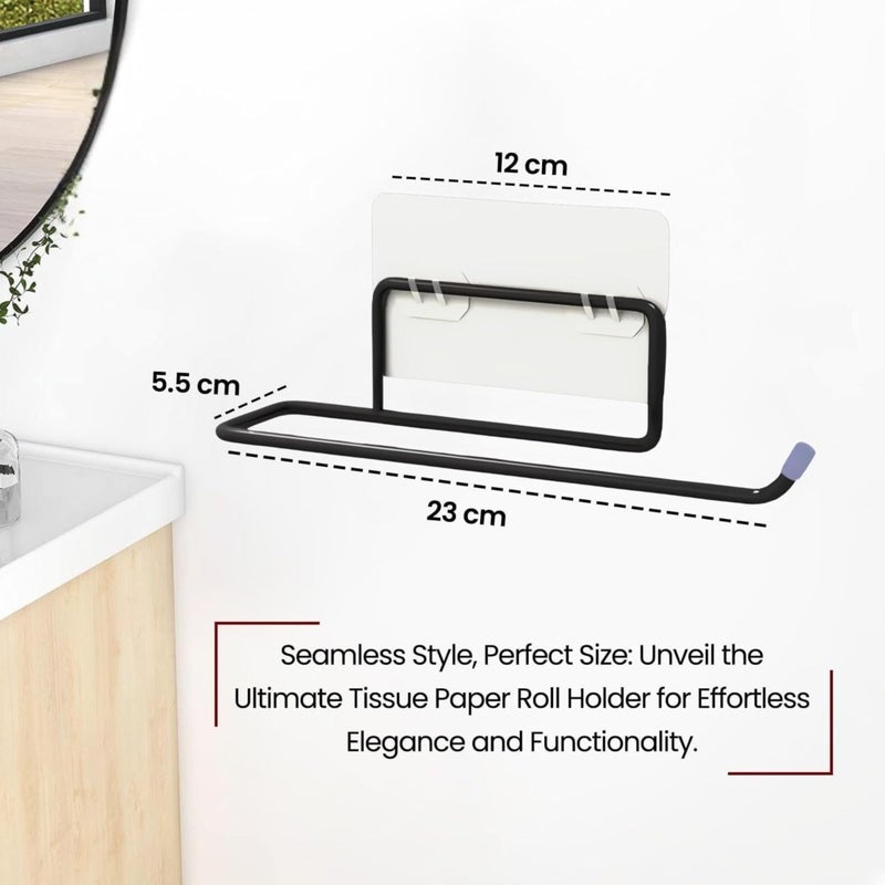 Boniry 2 Pcs Self-Adhesive Wall-Mounted Toilet Paper Holder | Napkin Holder/Towel Holder for Bathroom & Wash Basin | Space-Saving Black GI Steel Design - Image 2