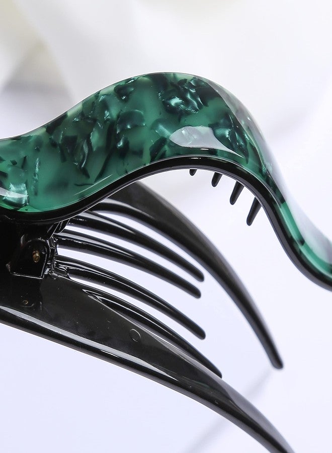 Prettyou 4.3" Celluloid French Design Tortoise Shell Barrettes Side-slide Opening Duck Luxury Fashion Accessories Hair Clip Claw for Women, pack of one(Forest) - Image 3