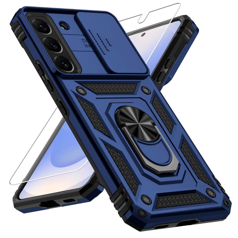 Weycolor for Samsung Galaxy S22 Case with Camera Lens Cover, HD Screen Protector, 10 FT Military Grade Drop Protection, Magnetic Ring Holder Kickstand Protective Phone Case, Navy Blue - Image 1