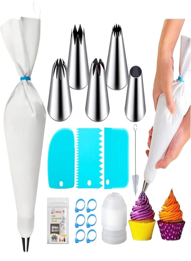 MDLJG 17 Pcs Large Piping Tips, Reusable Piping Bags and Tips Set - 16inch Cotton Pastry Bags & piping coupler, Stainless Steel Frosting Piping Kit & cleaning brush for cupcake,cake,cookie Decorating - Image 1