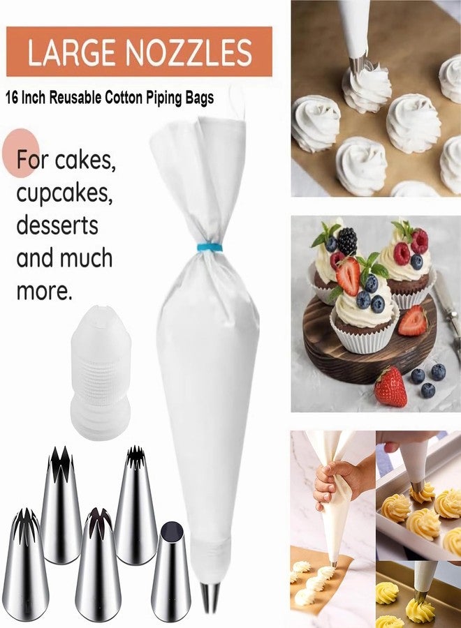 MDLJG 17 Pcs Large Piping Tips, Reusable Piping Bags and Tips Set - 16inch Cotton Pastry Bags & piping coupler, Stainless Steel Frosting Piping Kit & cleaning brush for cupcake,cake,cookie Decorating - Image 3