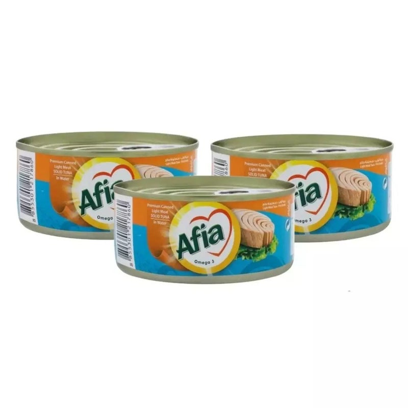 Afia Premium Canned Light Meat Tuna Solid In Sunflower Oil- 3X160gms