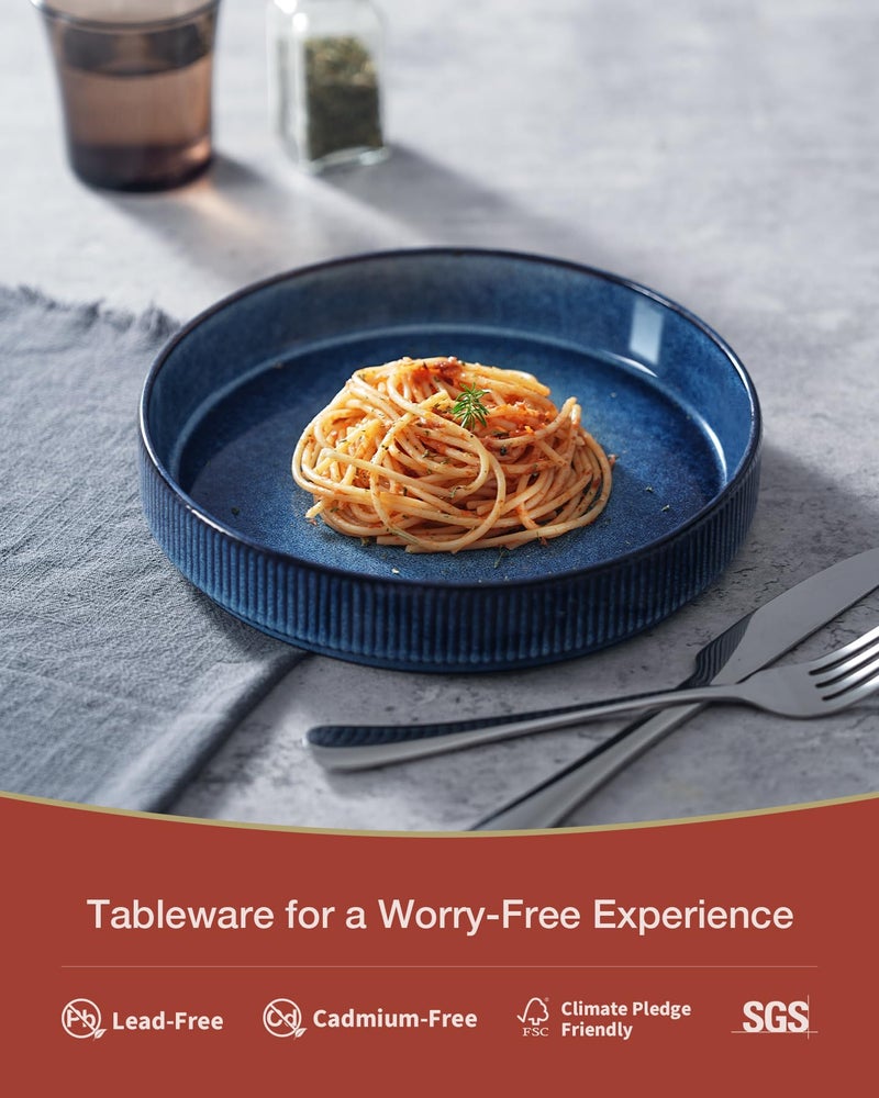 famiware Star 7.5" Pasta Bowls Set, Salad Bowl Set of 4, Double Reactive Glaze, Stackable, Ideal for Your Friend for Housewarming, Festivals, Nebulas Blue - Image 3