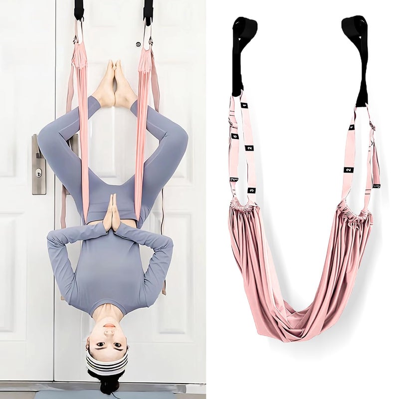 Elfzone Yoga Door Swing - Yoga Strap, Backbend Training Stretching Rope with Door Anchor, Flexibility Trainer Stretching Equipment Assist Stretch Strap for Fitness Gymnastics Dance Aerial Yoga Ballet (purple.) (pink) - Image 1