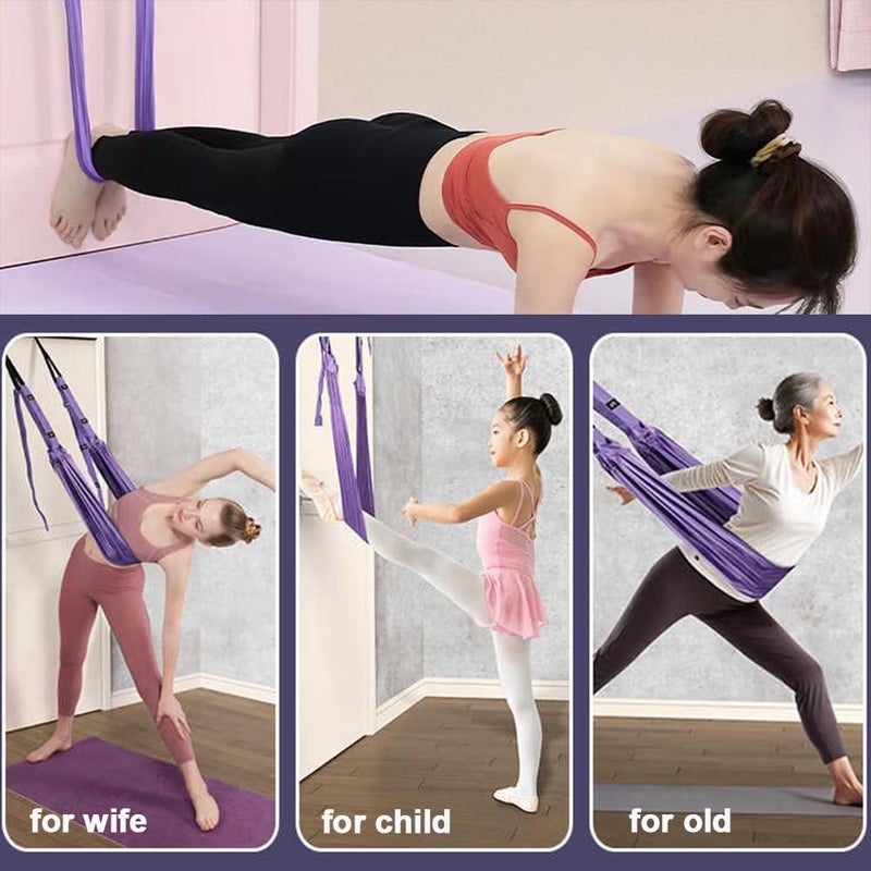 Elfzone Yoga Door Swing - Yoga Strap, Backbend Training Stretching Rope with Door Anchor, Flexibility Trainer Stretching Equipment Assist Stretch Strap for Fitness Gymnastics Dance Aerial Yoga Ballet (purple.) (pink) - Image 5