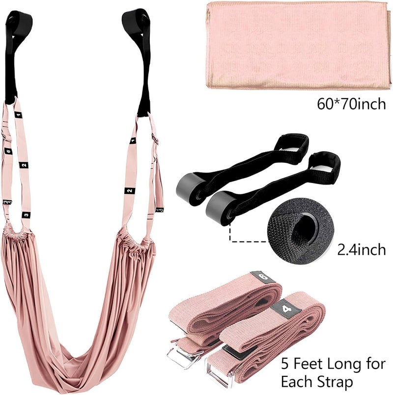 Elfzone Yoga Door Swing - Yoga Strap, Backbend Training Stretching Rope with Door Anchor, Flexibility Trainer Stretching Equipment Assist Stretch Strap for Fitness Gymnastics Dance Aerial Yoga Ballet (purple.) (pink) - Image 4