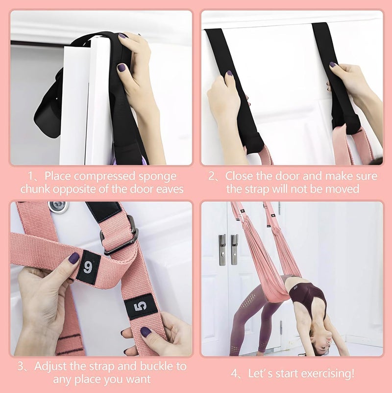 Elfzone Yoga Door Swing - Yoga Strap, Backbend Training Stretching Rope with Door Anchor, Flexibility Trainer Stretching Equipment Assist Stretch Strap for Fitness Gymnastics Dance Aerial Yoga Ballet (purple.) (pink) - Image 2