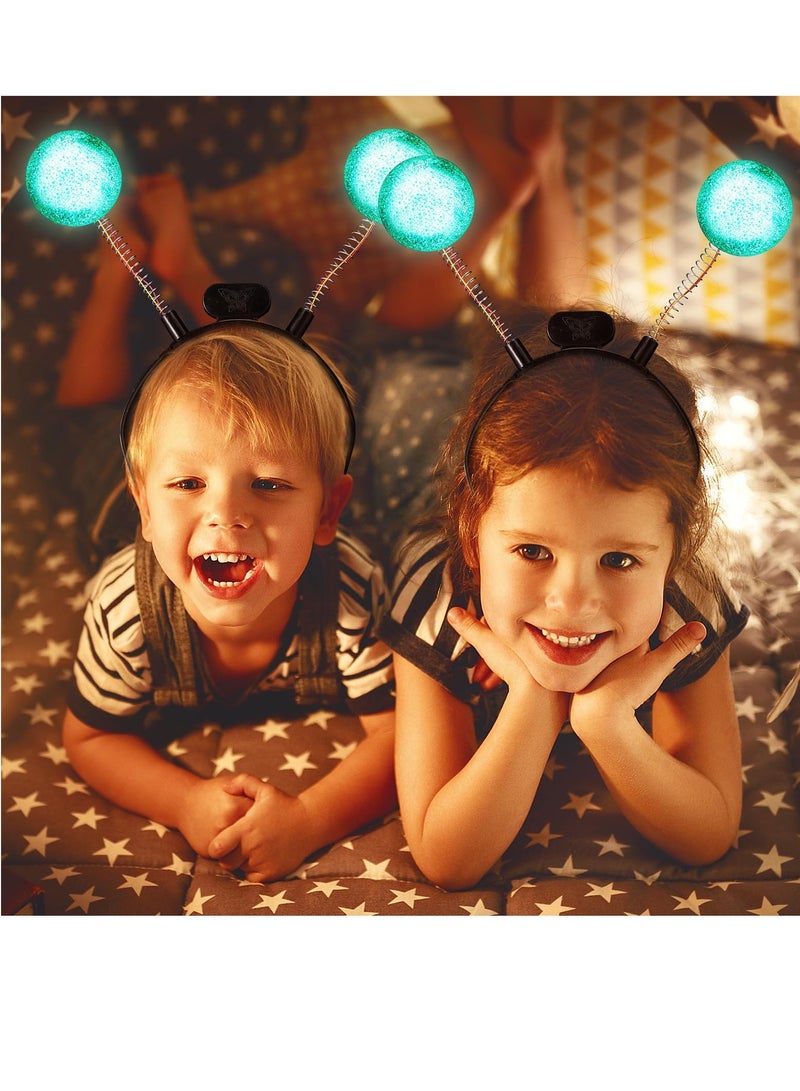 Excefore 2 Pcs Martian Antenna Headband, Light up Alien Headband Glitter Alien Martian Antenna Alien Accessories for Party Cosplay (Green) - Image 2