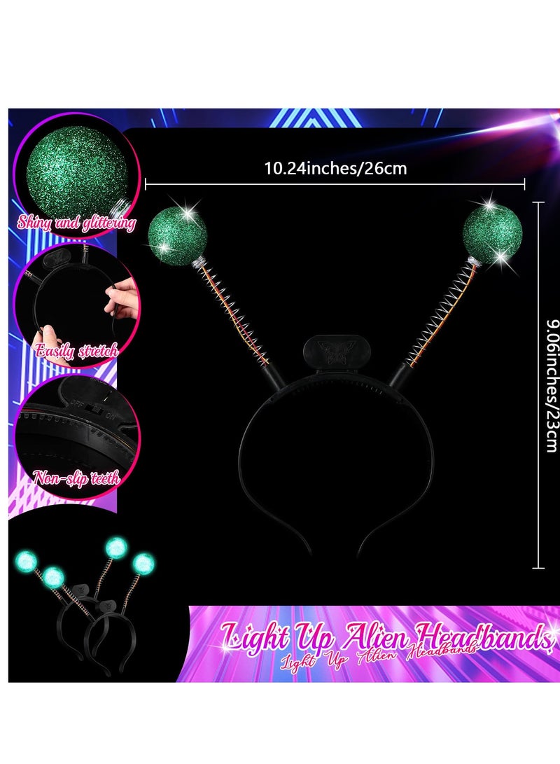 Excefore 2 Pcs Martian Antenna Headband, Light up Alien Headband Glitter Alien Martian Antenna Alien Accessories for Party Cosplay (Green) - Image 3