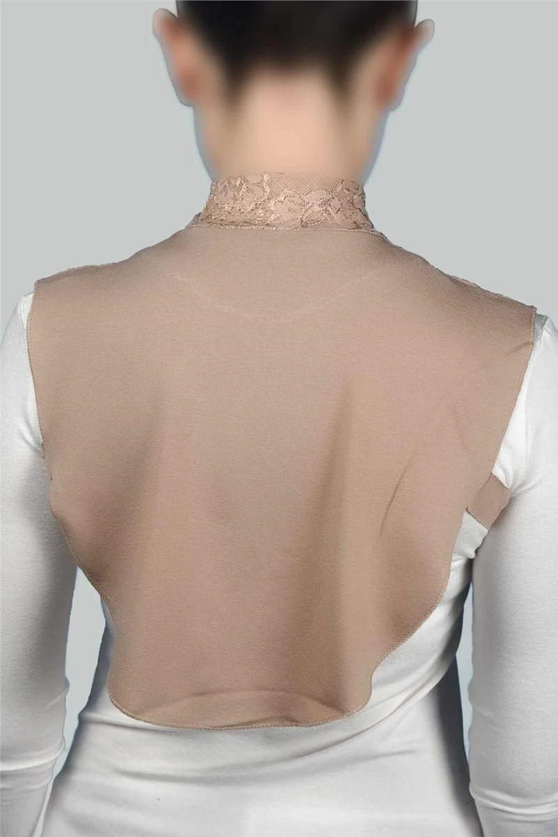 Altobeh Women's Combed Cotton Hijab Circle Collar Lace Neck Collar - Dark Beige