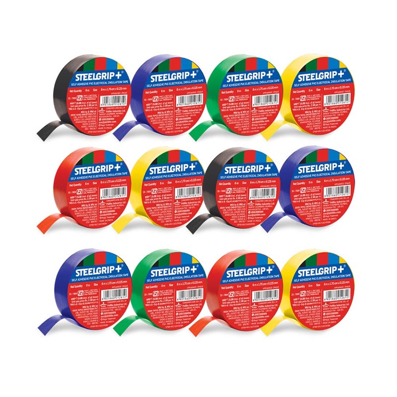 Pidilite Steelgrip Self Adhesive PVC electrical Insulation Tape - 6m,Pack of 12 - Image 1