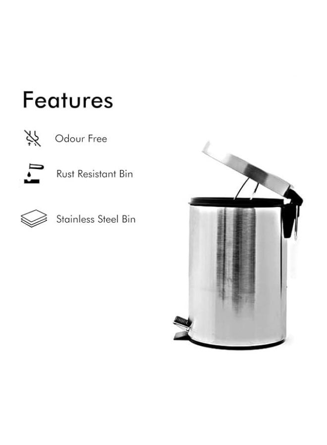 Stainless Steel Step Bin Removable Bucket Inside with Handle Trash Garbage Pedal Dustbin Round Polished Finish (5 Litres) - Image 5