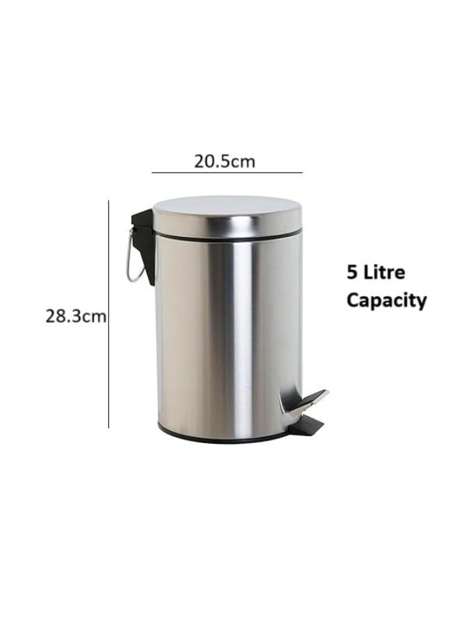 Stainless Steel Step Bin Removable Bucket Inside with Handle Trash Garbage Pedal Dustbin Round Polished Finish (5 Litres) - Image 2