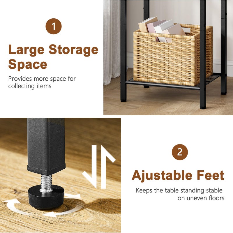 Hoctieon 3 Tier End Table, Telephone Table, Narrow Side Table with Storage, Nightstand for Small Spaces, Metal Frame, For Living Room, Bedroom, Sofa Couch, Hall, Easy Assembly, Rustic Brown - Image 5