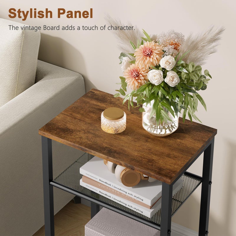 Hoctieon 3 Tier End Table, Telephone Table, Narrow Side Table with Storage, Nightstand for Small Spaces, Metal Frame, For Living Room, Bedroom, Sofa Couch, Hall, Easy Assembly, Rustic Brown - Image 3