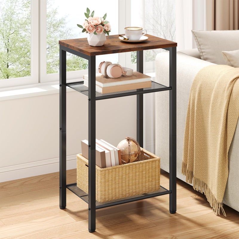 Hoctieon 3 Tier End Table, Telephone Table, Narrow Side Table with Storage, Nightstand for Small Spaces, Metal Frame, For Living Room, Bedroom, Sofa Couch, Hall, Easy Assembly, Rustic Brown - Image 1