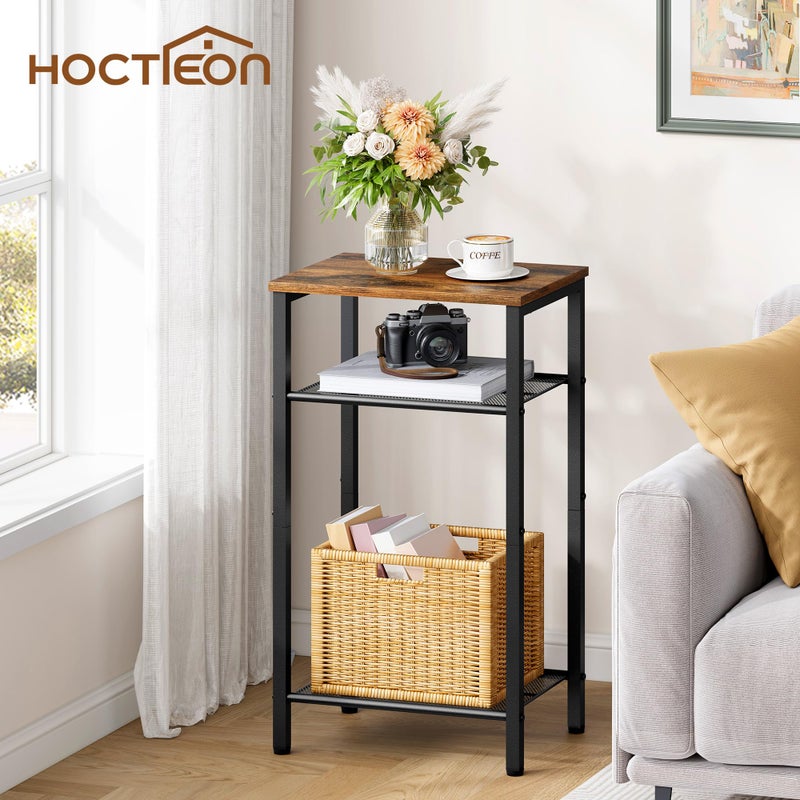 Hoctieon 3 Tier End Table, Telephone Table, Narrow Side Table with Storage, Nightstand for Small Spaces, Metal Frame, For Living Room, Bedroom, Sofa Couch, Hall, Easy Assembly, Rustic Brown - Image 2