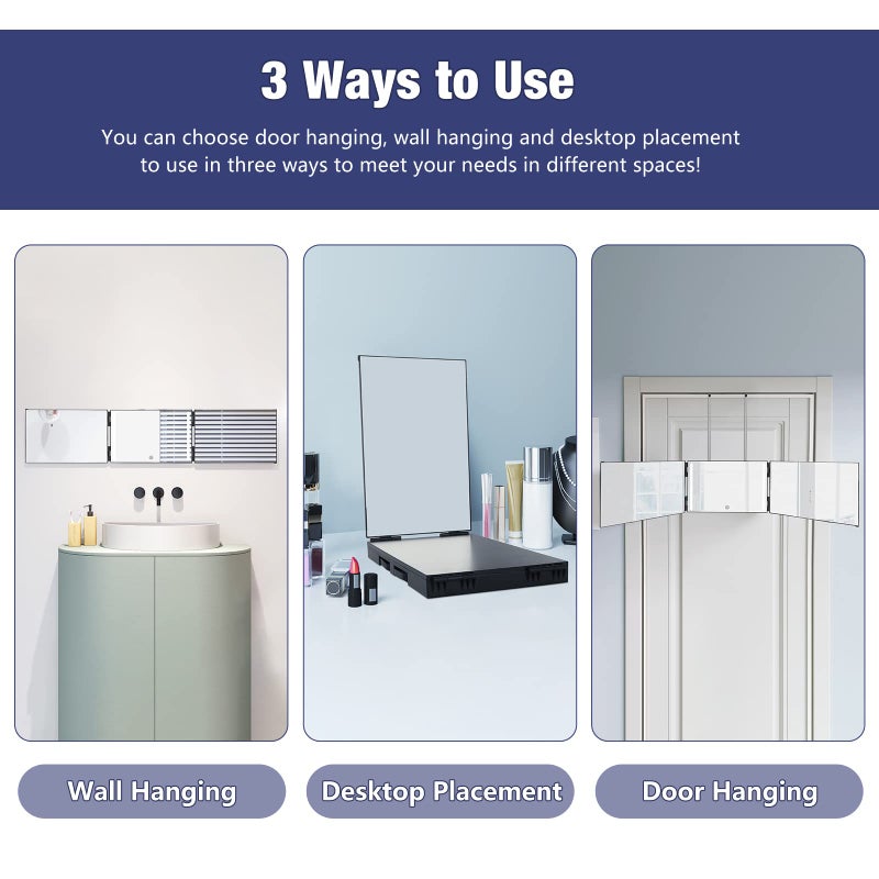 Dripex 3 Way Mirror For Self Hair Cutting  Rechargeable 360 Trifold Mirror With Led Lights And Height Adjustable Hooks  For Makeup  Styling  Shaving  Braiding  Dye Hair - Image 5